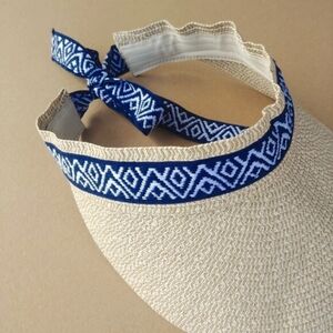 NEW WITH TAGS Sea & Grass Paper Straw Sun Visor summer hat adjustable bl…